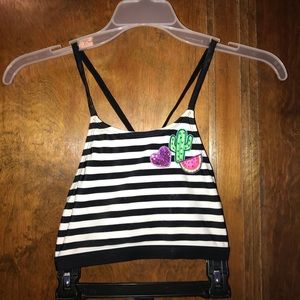 Black & White striped Justice bikini w/ designs